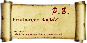 Presburger Bartó névjegykártya